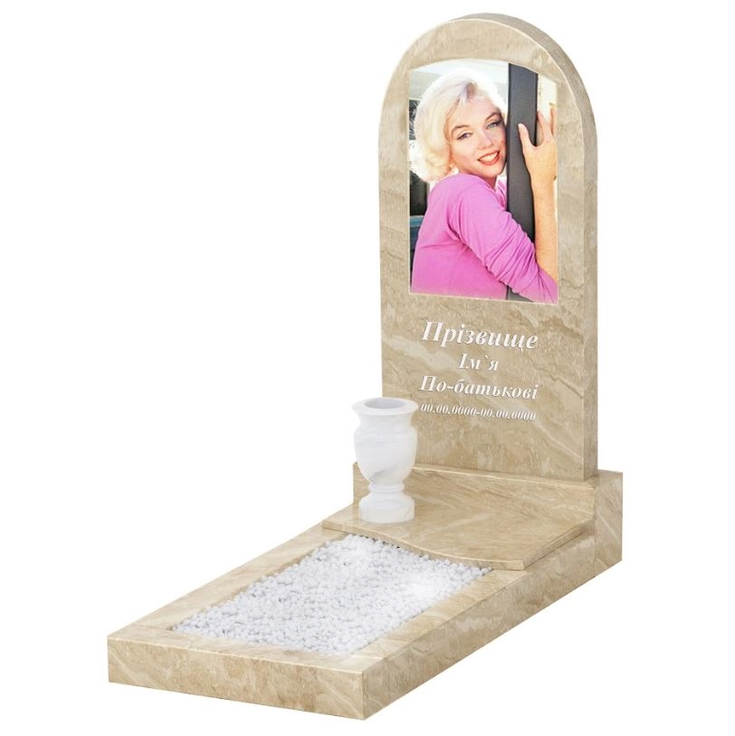 Основне Мармуровий пам'ятник напівкруглої форми одинарний з мармуру Дайна з полукруглою стелою к5-dan-pf-100-50-08-006