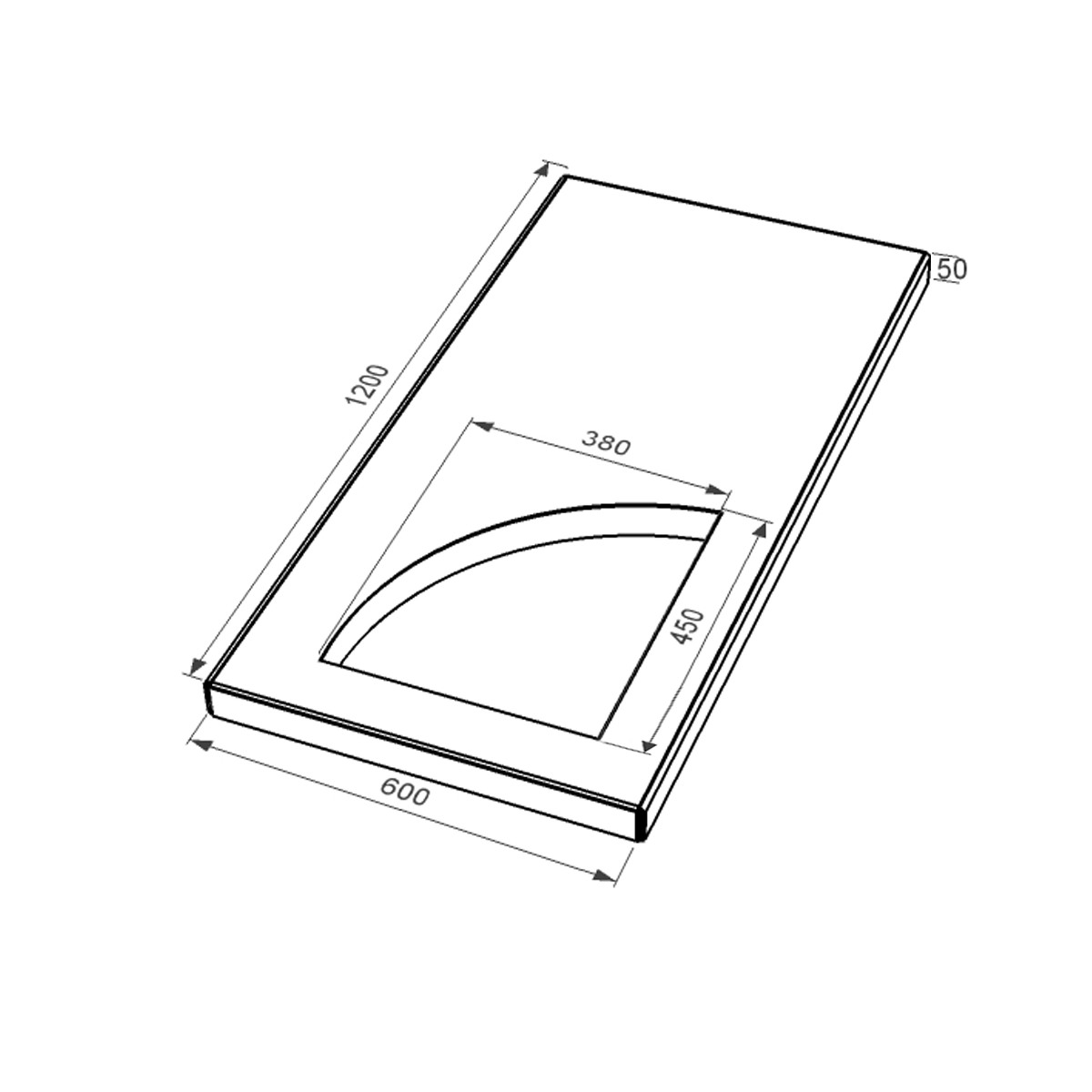 Размеры Надгробная плита Буки 1200x600x50 из гранита плита Уголок с полированными фасками с полированными торцами правые pl-buk-pf-pt-120-60-05-KUT-r