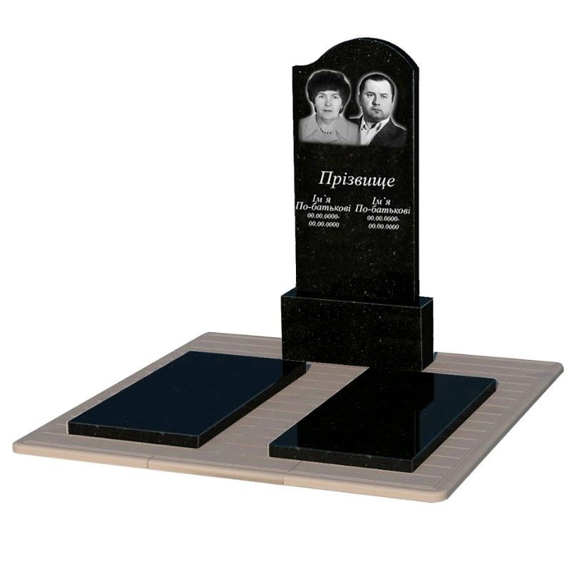 Основное Памятник из гранита с надгробной плитой двойной из черного гранита Коростышев с волной резной к17-kor-pf-120-60-08-011-r-pbd3