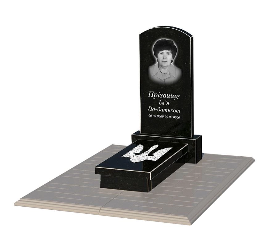 Основне Гранітний пам'ятник із чорною стелою одинарний із чорного граніту Коростишів із Тризубом вирізаним к8-kor-npf-80-40-08-009-pbd1