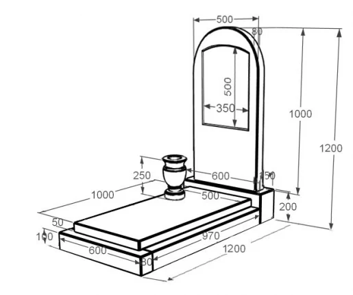 Розміри Мармуровий пам'ятник для матері одинарний з мармуру Дайна к12-dan-pf-100-50-08-006