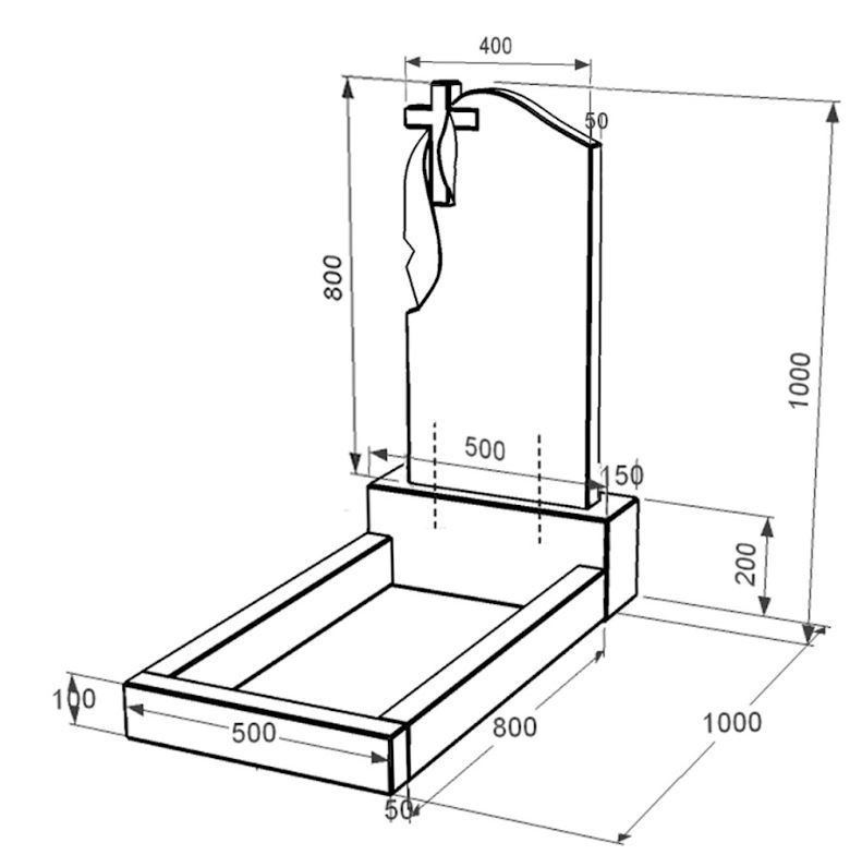 Размеры Гранитный памятник с плащаницей резной одинарный из черного гранита Коростышев с крестом резной к2-kor-pf-80-40-05-142