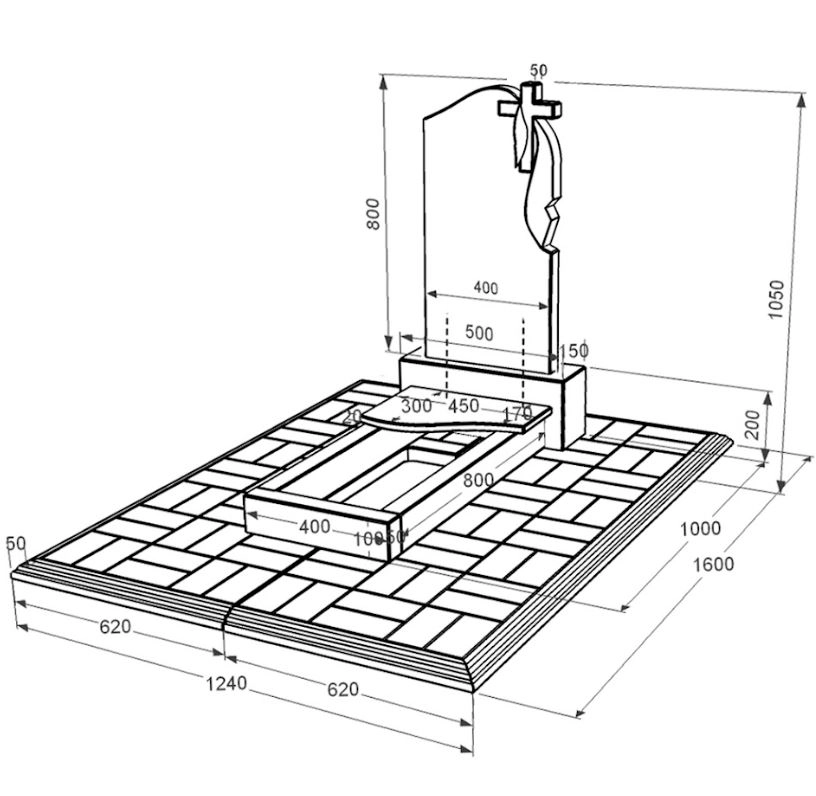 Размеры Гранитный памятник для матери одинарный из черного гранита Коростышев с волной резной к3-kor-pf-80-40-05-142-r-pbd1