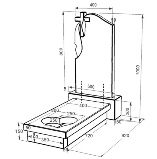 Розміри Гранітний пам'ятник з серцем різьблена робота одинарний із чорного граніту Коростишів к11-kor-pf-80-40-05-142
