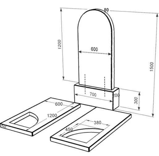 Размеры Гранитный памятник с вырезанным уголком двойной из черного гранита Коростышев к18-kor-npf-120-60-08-006