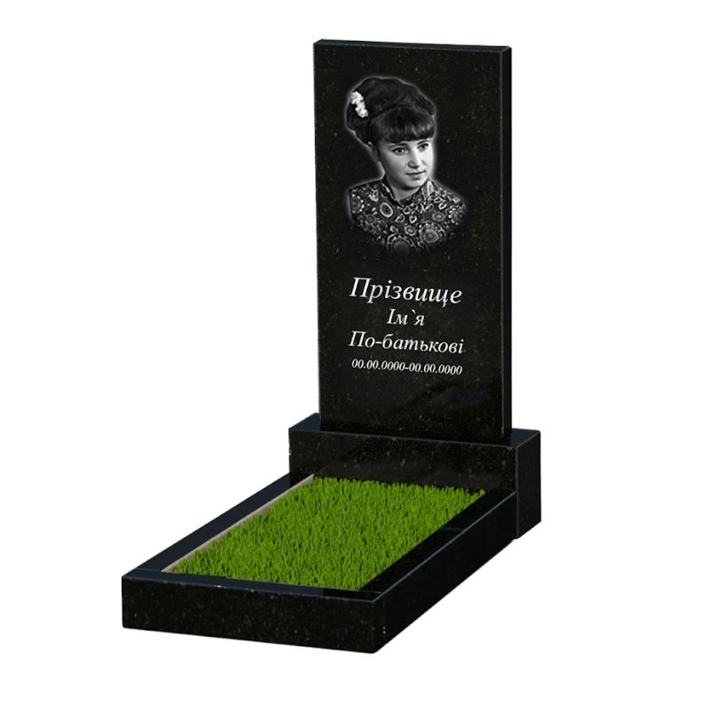 Основне Гранітний пам'ятник висотою 100 см одинарний із чорного граніту Коростишів без різьблених робіт к2-kor-pf-80-40-05-001