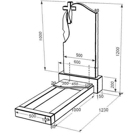 Размеры Гранитный могильный камень сыну одинарный из черного гранита Коростышев с волной резной к4-kor-npf-100-50-08-142