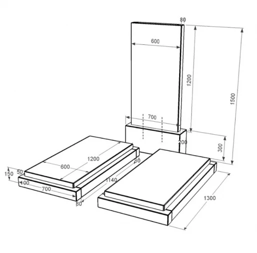 Размеры Памятник из гранита семейный двойной из черного гранита Коростышев без резных работ к21-kor-npf-120-60-08-001