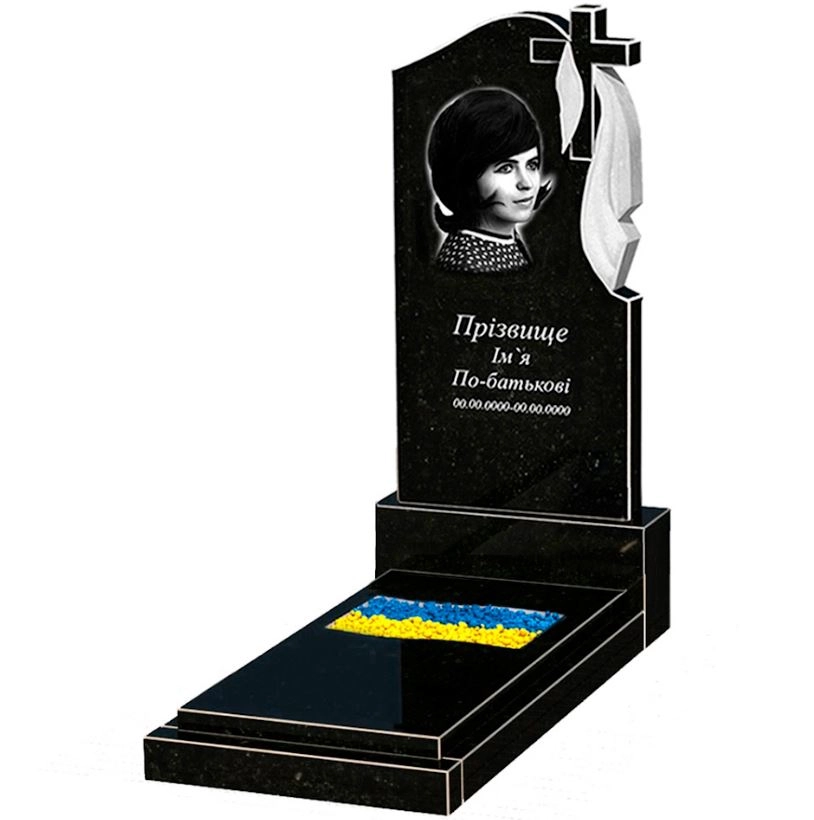Основное Гранитный памятник с резным флагом одинарный из черного гранита Коростышев к6-kor-npf-120-60-08-142-r