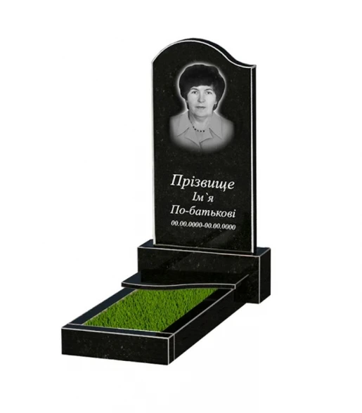 Основне Граніт надгробок фігурний одинарний із чорного граніту Коростишів з хвилею різьблений к3-kor-npf-80-40-05-011-l