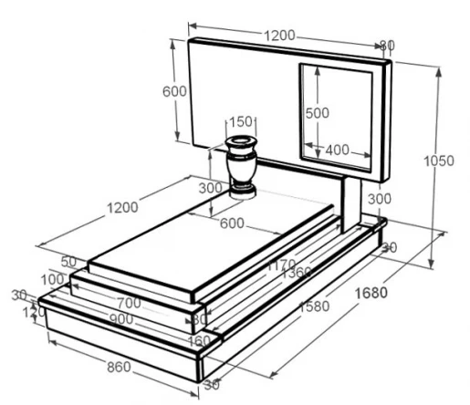 Розміри Мармуровий пам'ятник простий без різьблених робіт з мармуру Дайна Реале к12-dan-pf-60-120-08-001-ck