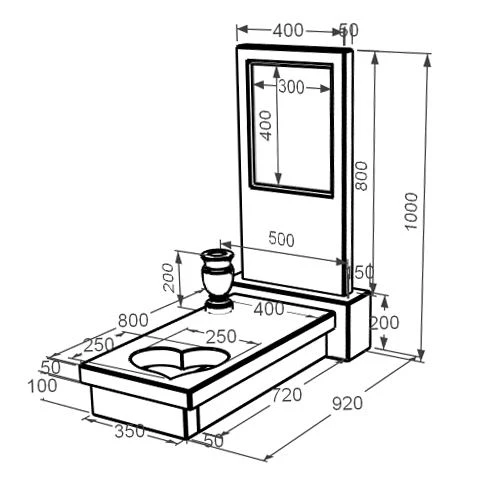 Розміри Надгробок з мармуру стела 80x40 см одинарний з бежевого мармуру Дайна з серцем різьблена робота к11-dan-pf-80-40-05-001