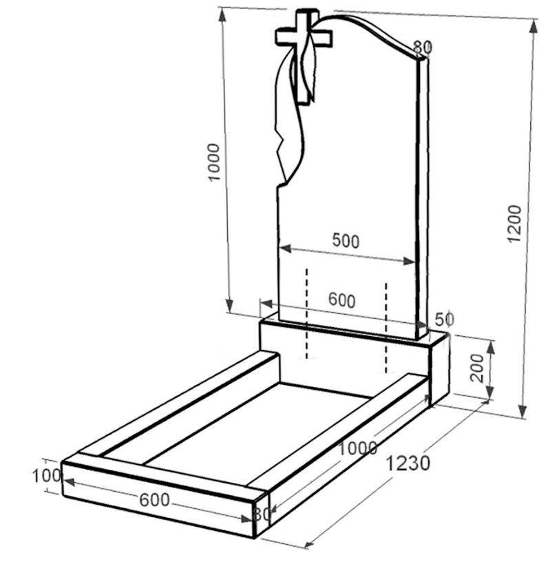 Розміри Надгробок із граніту стела 100х50 см одинарний із чорного граніту Коростишів з хрестом різьблений з плащаницею різьблений к2-kor-npf-100-50-08-142