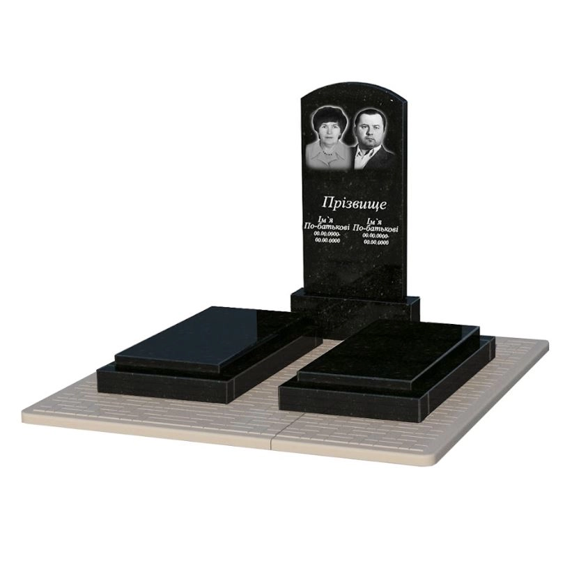 Основное Гранитный памятник длиной 125 см двойной с дугой резной из черного гранита Коростышев Дуга 009 к21-kor-pf-100-50-08-009-pbd2