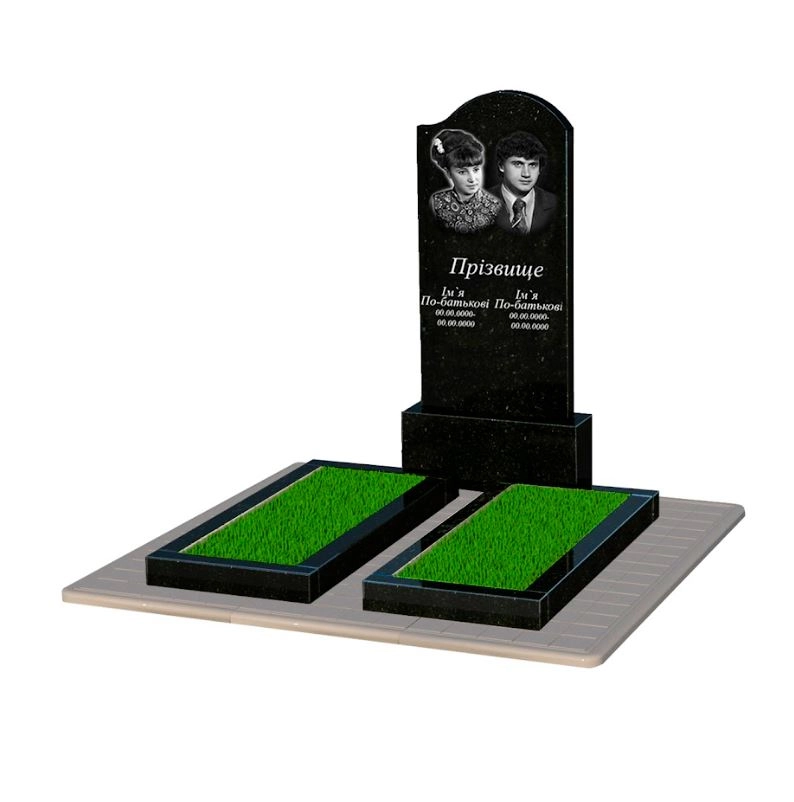 Основне Гранітний пам'ятник на могилу подвійний із чорного граніту Коростишів з хвилею різьблений к14-kor-pf-120-60-08-011-r-pbd3