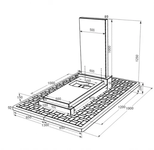 Размеры Памятник из гранита с вырезанным флагом одинарный из черного гранита Коростышев к6-kor-npf-100-50-08-001-pbd2