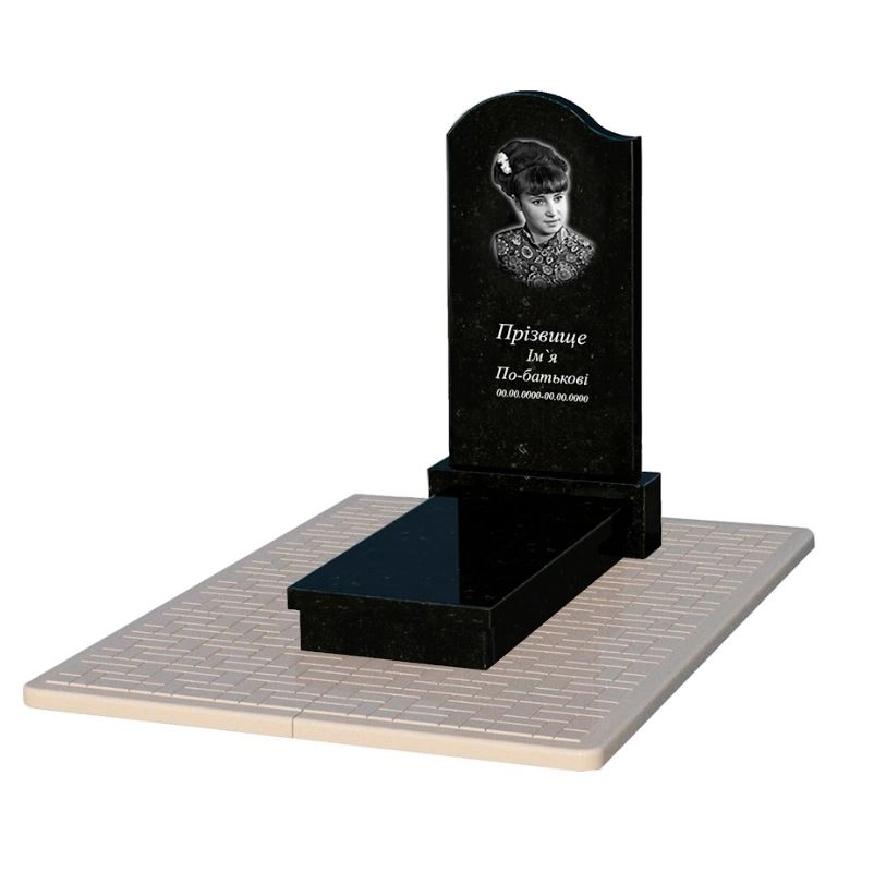 Основне Гранітний пам'ятник фігурний одинарний із чорного граніту Коростишів з хвилею різьблений к10-kor-pf-100-50-08-011-l-pbd2