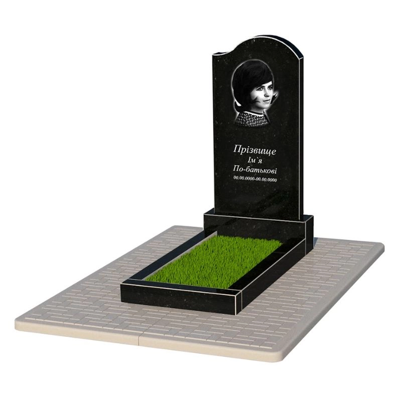 Основне Гранітний пам'ятник жіночий одинарний із чорного граніту Коростишів з хвилею різьблений к2-kor-npf-100-50-08-011-r-pbd2