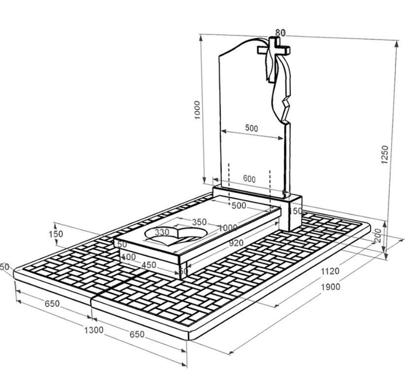 Розміри Гранітний пам'ятник з серцем різьблена робота одинарний із чорного граніту Коростишів к11-kor-pf-100-50-08-142-r-pbd2