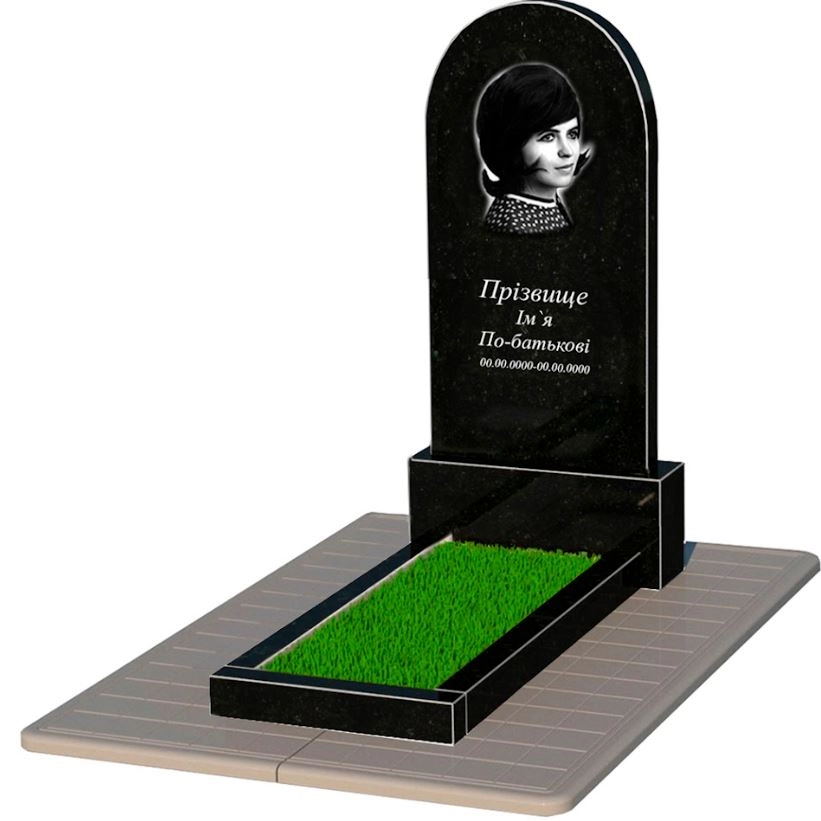 Основне Гранітний надгробок на кладовище одинарний із чорного граніту Коростишів з полукруглою стелою к1-kor-npf-120-60-08-006-pbd3