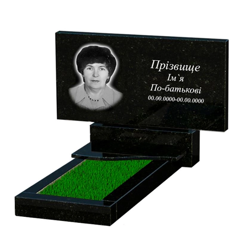 Основне Граніт надгробок середнього розміру одинарний із чорного граніту Коростишів з хвилею різьблений к3-kor-pf-50-100-08-001