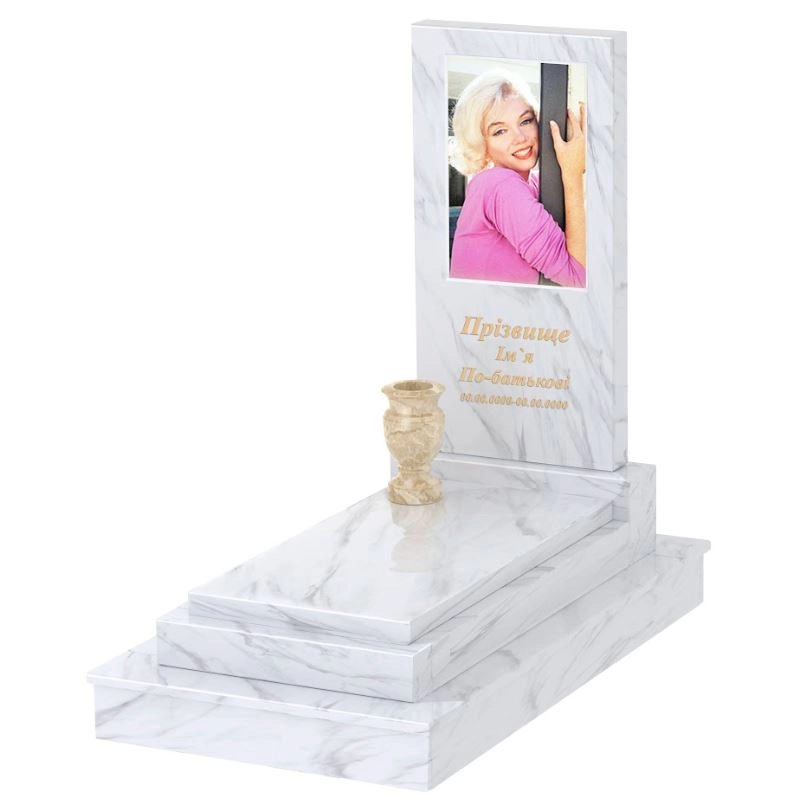 Основне Пам'ятник із мармуру без різьблених робіт одинарний з білого мармуру Волокас к12-vol-pf-100-50-08-001-ck