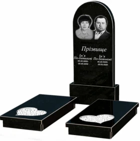 Основное Памятник из гранита большой двойной из черного гранита Коростышев с сердцем резная работа к20-kor-npf-120-60-08-006