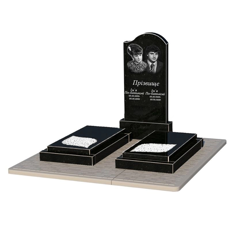 Основне Пам'ятник із граніту габро подвійний із чорного граніту Коростишів з листом різьблена робота к22-kor-npf-100-50-08-011-r-pbd2