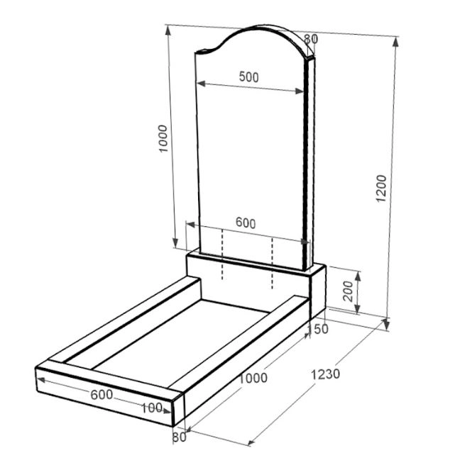 Размеры Гранитный памятник с полированными фасками одинарный из черного гранита Коростышев с волной резной к2-kor-pf-100-50-08-011-r