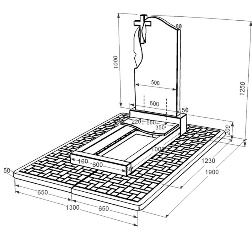 Размеры Гранитное надгробие с волной резной одинарный из черного гранита Коростышев к5-kor-pf-100-50-08-142-pbd2