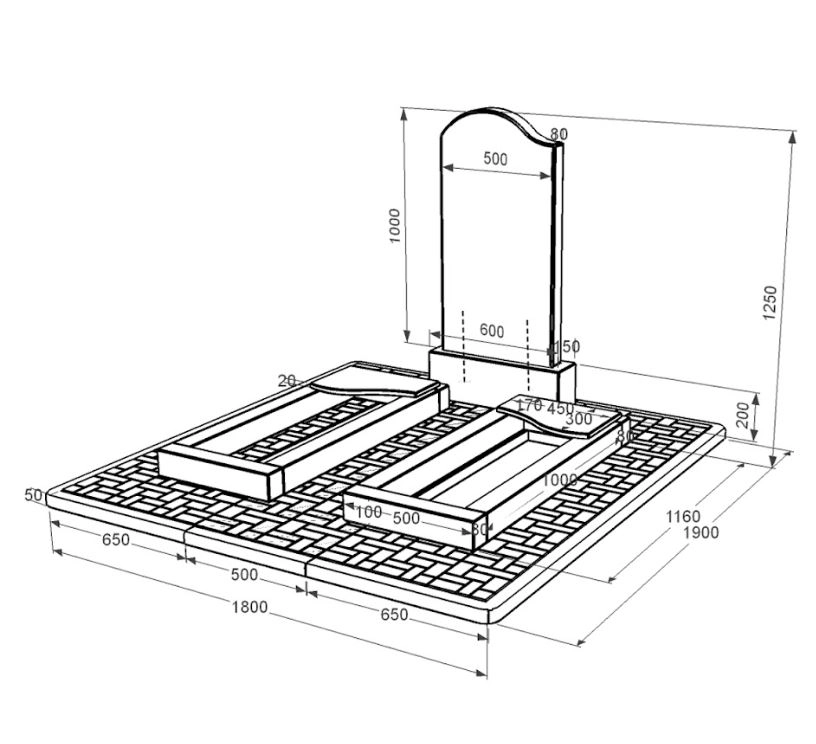 Розміри Пам'ятник із граніту подружжю подвійний із чорного граніту Коростишів з хвилею різьблений к16-kor-npf-100-50-08-011-l-pbd2