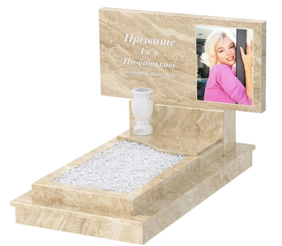 Основне Мармуровий пам'ятник висотою 90 см одинарний з мармуру Дайна з хвилею різьблений к5-dan-pf-60-120-08-001-ck