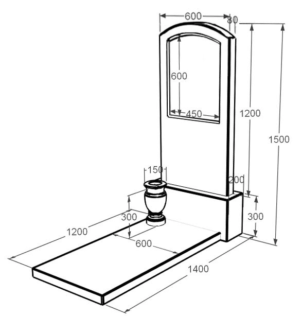 Розміри Мармуровий пам'ятник з дугою різьблений одинарний з білого мармуру Волокас к7-vol-pf-120-60-08-009