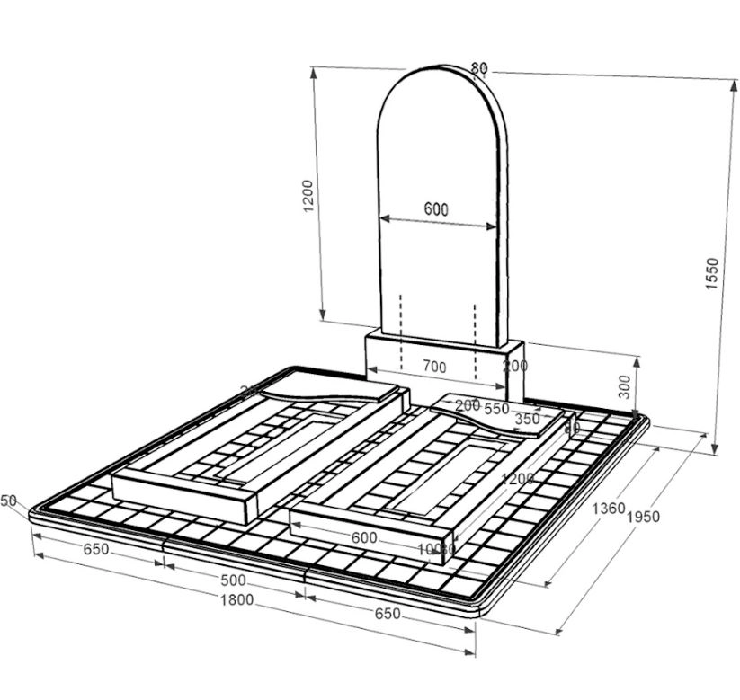 Розміри Гранітний пам'ятник подружжю подвійний із чорного граніту Коростишів з хвилею різьблений к16-kor-npf-120-60-08-006-pbd3