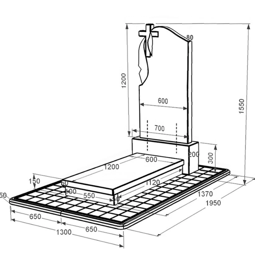 Розміри Гранітний пам'ятник елітний одинарний із чорного граніту Коростишів з хрестом та плащаницею різьблений к10-kor-pf-120-60-08-142-pbd3