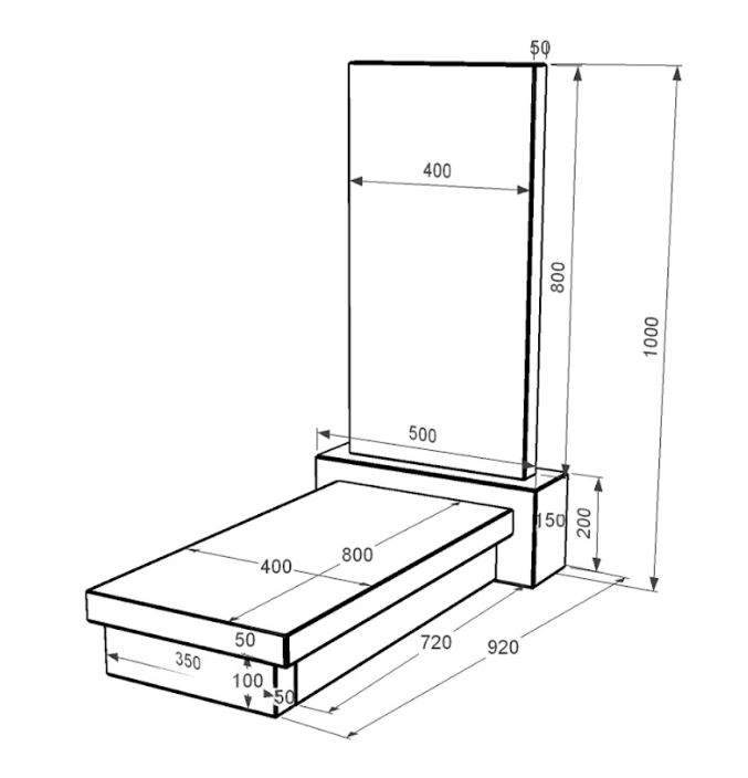 Розміри Надгробок із граніту чорного кольору одинарний із чорного граніту Коростишів без різьблених робіт к10-kor-pf-80-40-05-001