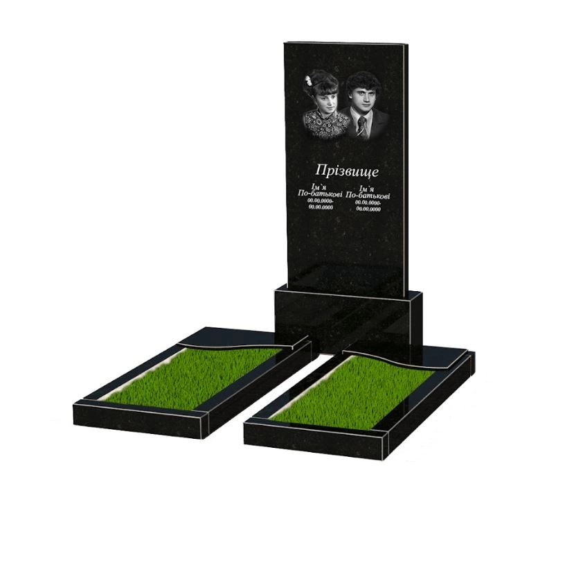 Основне Надгробок із граніту високий подвійний із чорного граніту Коростишів з хвилею різьблений к16-kor-npf-120-60-08-001