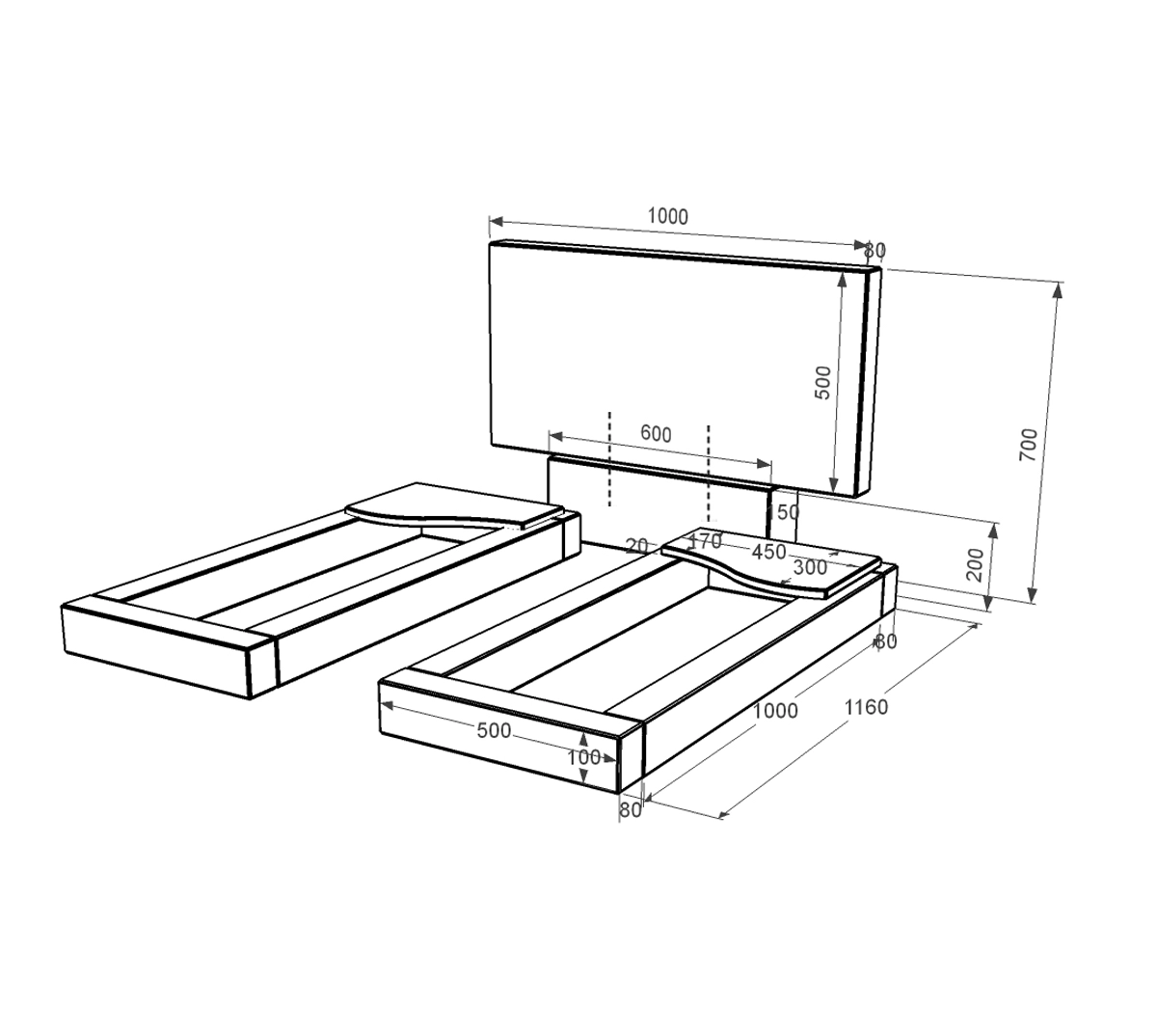 Гранитный памятник длиной 131 см 700x1000x1310 двойной серия Базис 001 с волной резные из черного гранита Коростышевского карьера равносторонние к16-kor-npf-50-100-08-001