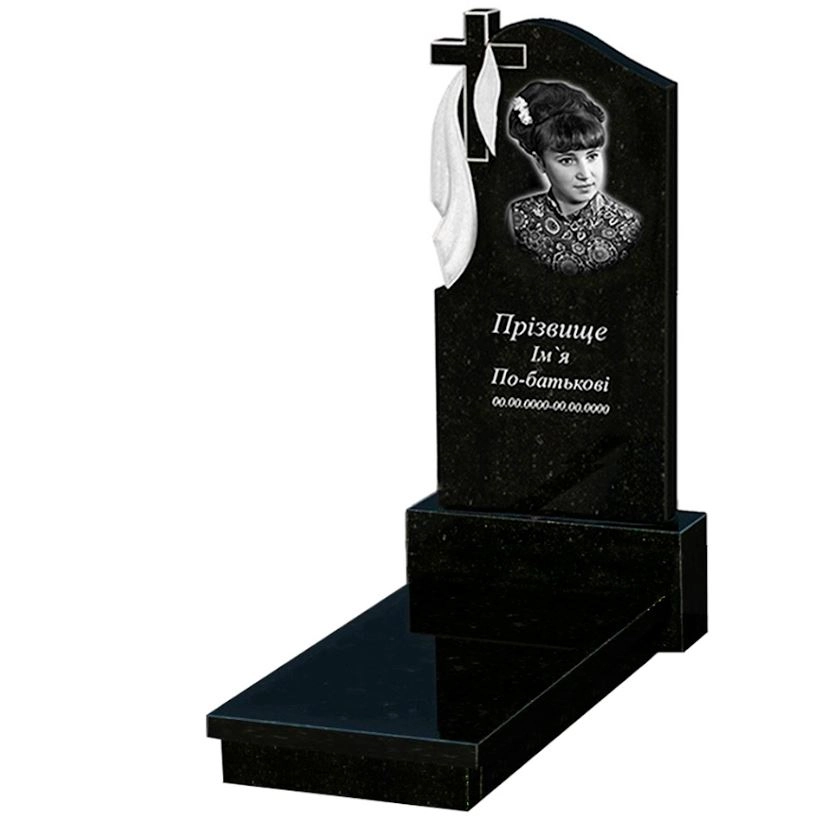 Основне Гранітний пам'ятник з хрестом та плащаницею різьблений одинарний із чорного граніту Коростишів к10-kor-pf-120-60-08-142