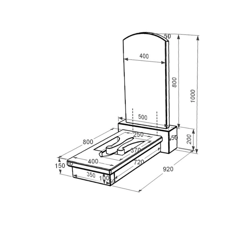 Розміри Пам'ятник із граніту з Тризубом вирізаним одинарний із чорного граніту Коростишів к8-kor-pf-80-40-08-009