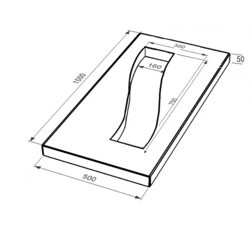 Розміри Надгробна плита коричнева 1000x500x50 з Токівського граніту із неполірованими фасками Смуга ліва pl-tok-npf-npt-100-50-05-POLOSA-l