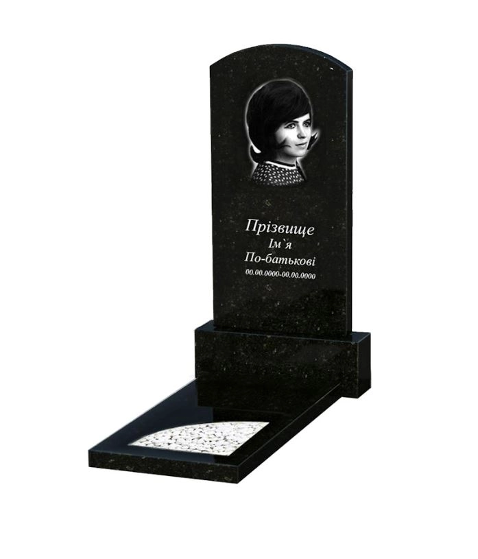 Основне Надгробок із граніту для матері одинарний із чорного граніту Коростишів з вирізаним куточком к9-kor-pf-100-50-08-009