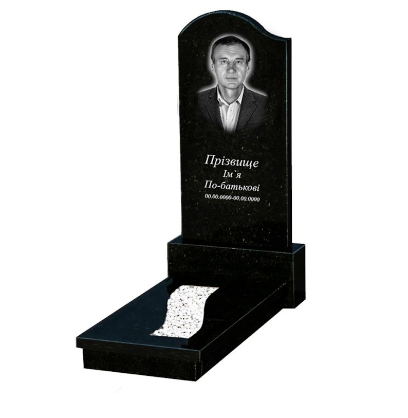 Основне Гранітний пам'ятник з вирізаною смугою одинарний із чорного граніту Коростишів з хвилею різьблений к23-kor-pf-120-60-08-011-l