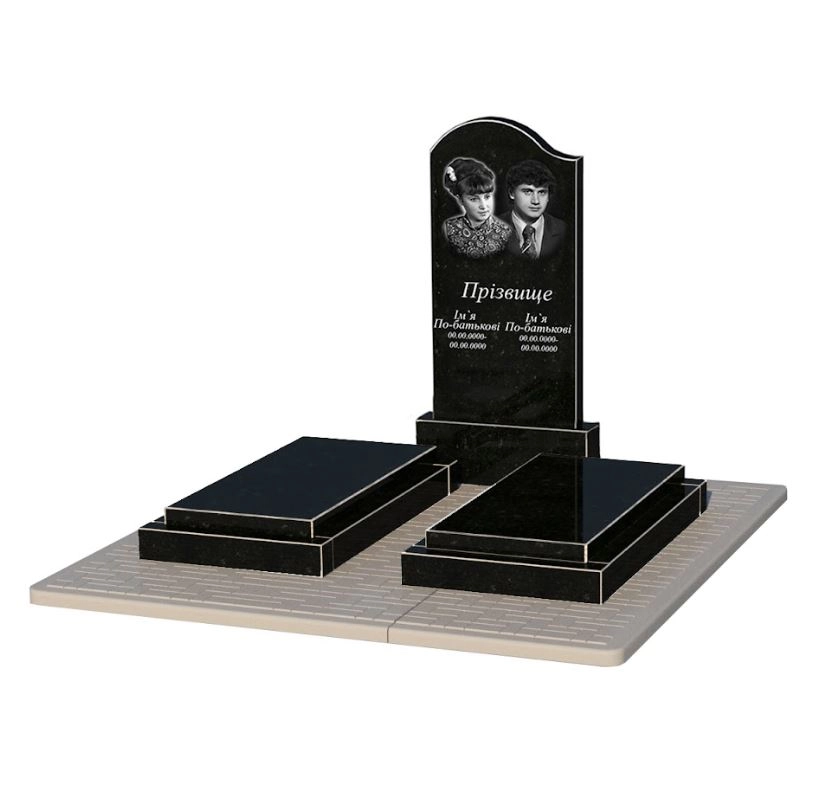 Основне Плита на могилу із граніту з формою хвилі подвійний із чорного граніту Коростишів к21-kor-npf-100-50-08-011-l-pbd2