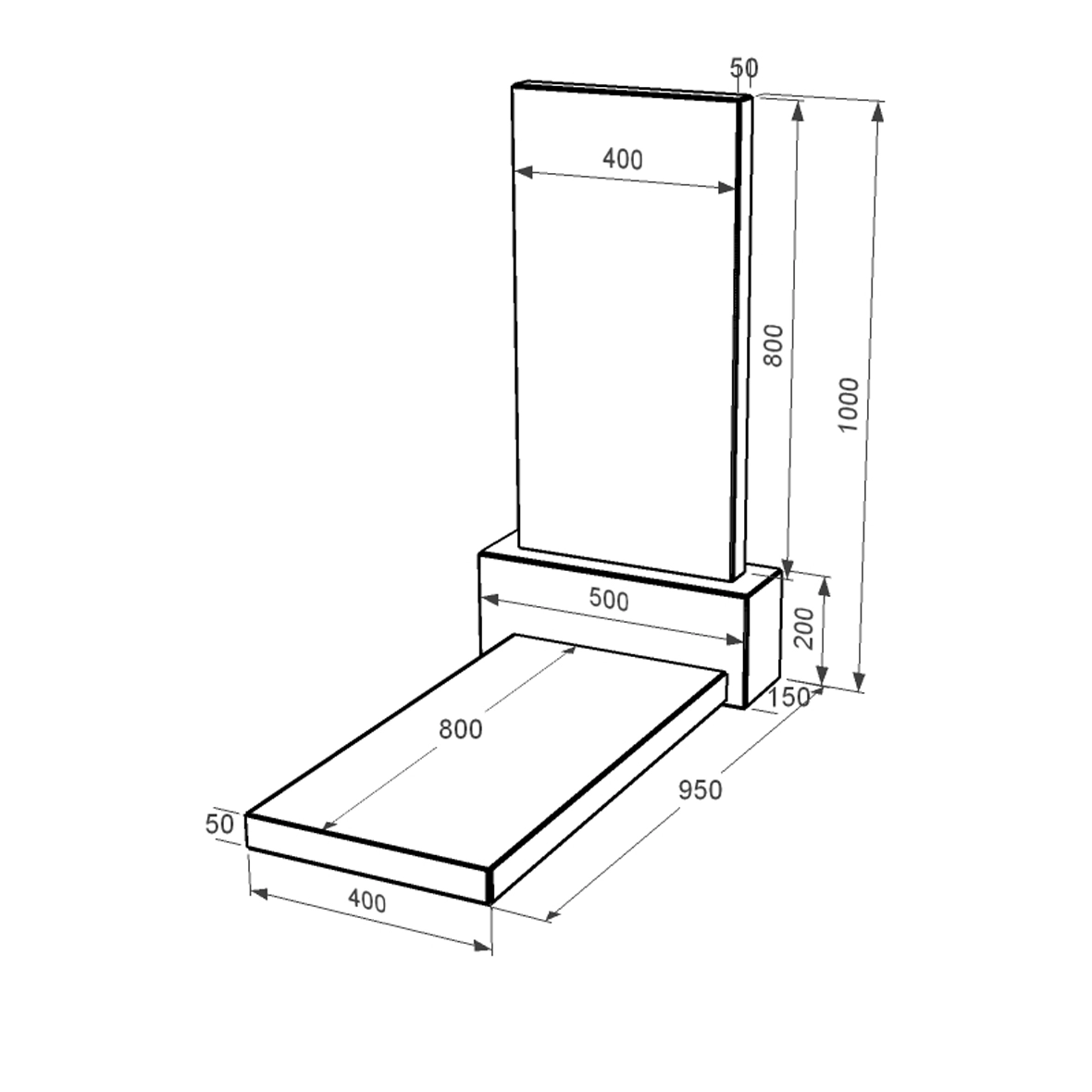 Розміри Пам'ятник із граніту висотою 100 см одинарний із чорного граніту Коростишів без різьблених робіт к96-kor-npf-npt-80-40-05-001