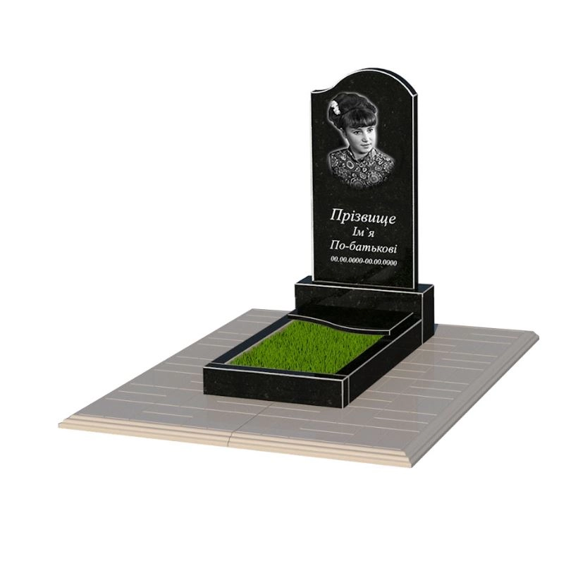 Основне Гранітний надгробок фігурний одинарний із чорного граніту Коростишів з хвилею різьблений к5-kor-npf-80-40-05-011-r-pbd1