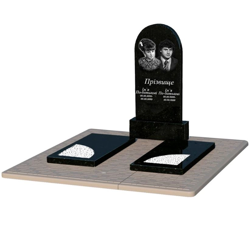 Основне Гранітний пам'ятник з вирізаним куточком подвійний із чорного граніту Коростишів к18-kor-pf-100-50-08-006-pbd2