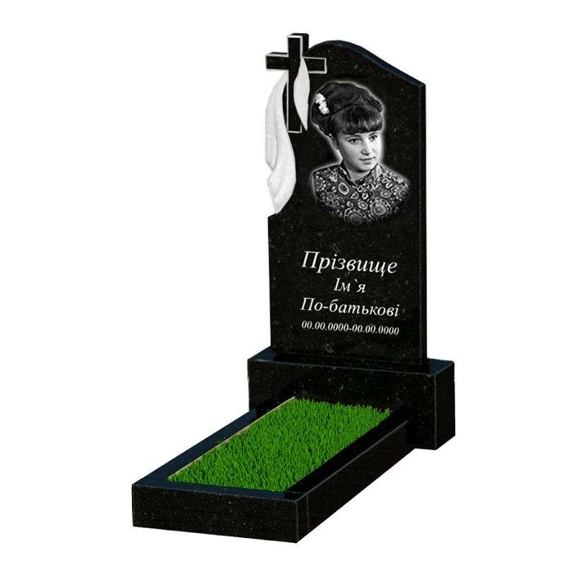 Основное Гранитный памятник с крестом резная работа одинарный из черного гранита Коростышев с плащаницей резной к1-kor-pf-80-40-05-142