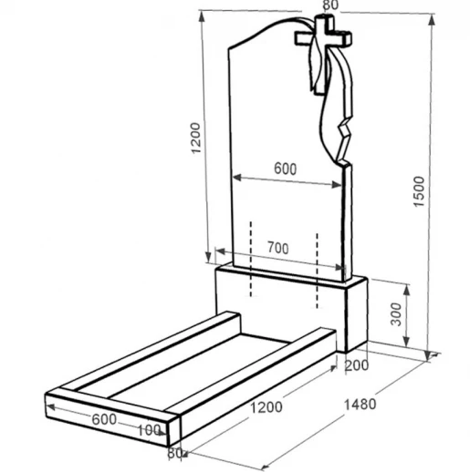 Розміри Гранітний пам'ятник висотою 150 см одинарний із чорного граніту Коростишів з хрестом та плащаницею різьблений к1-kor-npf-120-60-08-142-r