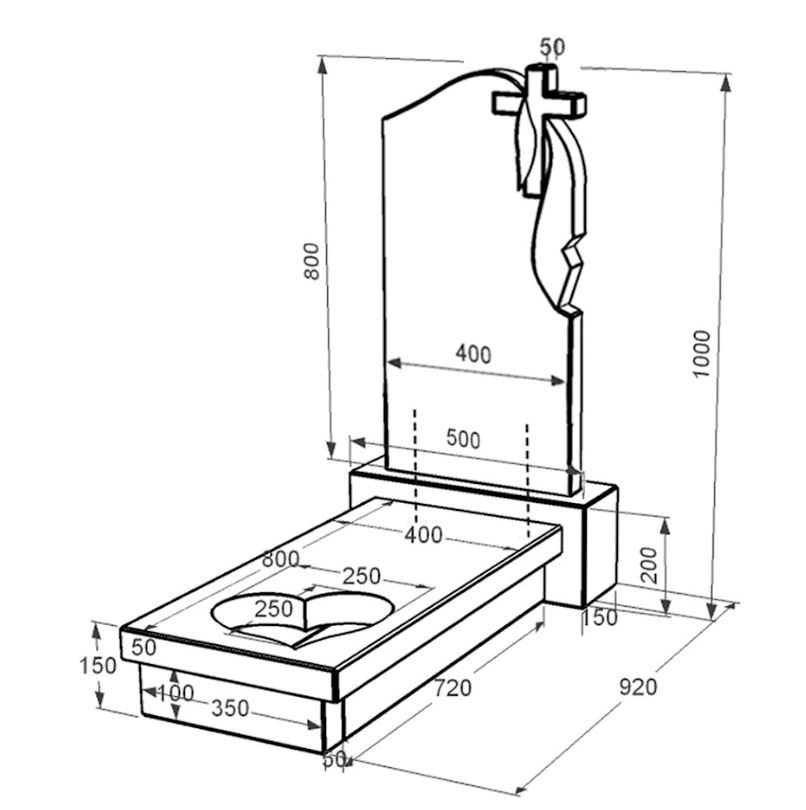 Размеры Памятник из гранита маленький одинарный из черного гранита Коростышев с сердцем резная работа к11-kor-npf-80-40-05-142-r